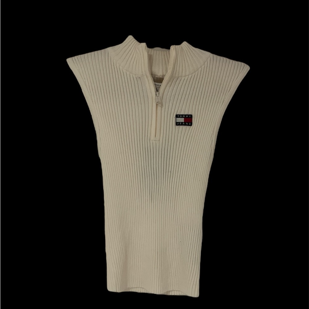 Tommy Hilfiger White Ribbed Sleeveless Top